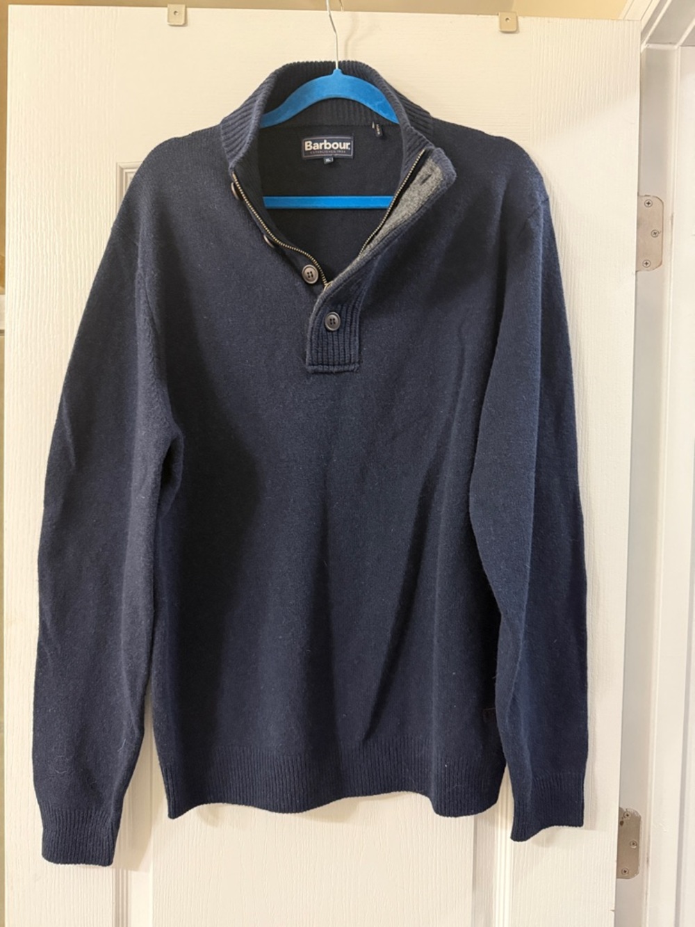 Barbour Men's Navy Zip-Button Funnel Neck Sweater